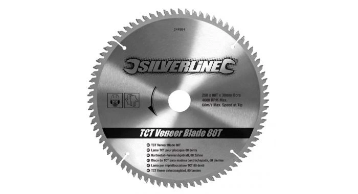 Silverline 244964 Lame TCT pour placages, 80 dents - 250 x 30 - Bagues de 16, 20 et 25 mm 3 Silverline 244964 Lame TCT pour placages, 80 dents - 250 x 30 - Bagues de 16, 20 et 25 mm